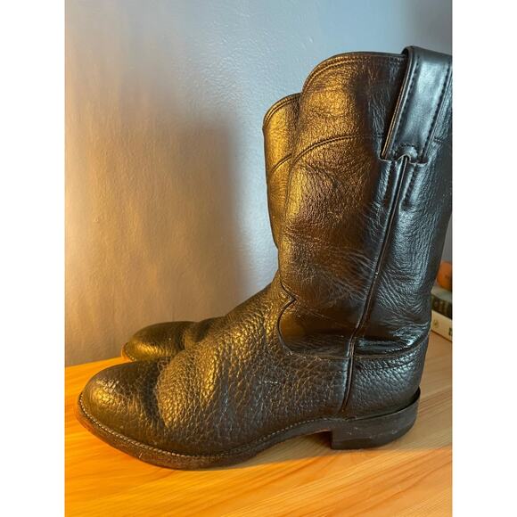 Justin Men\'s 6 B Narrow Black Leather Roper Western Boots Style 3187 Slim Fit main image 7